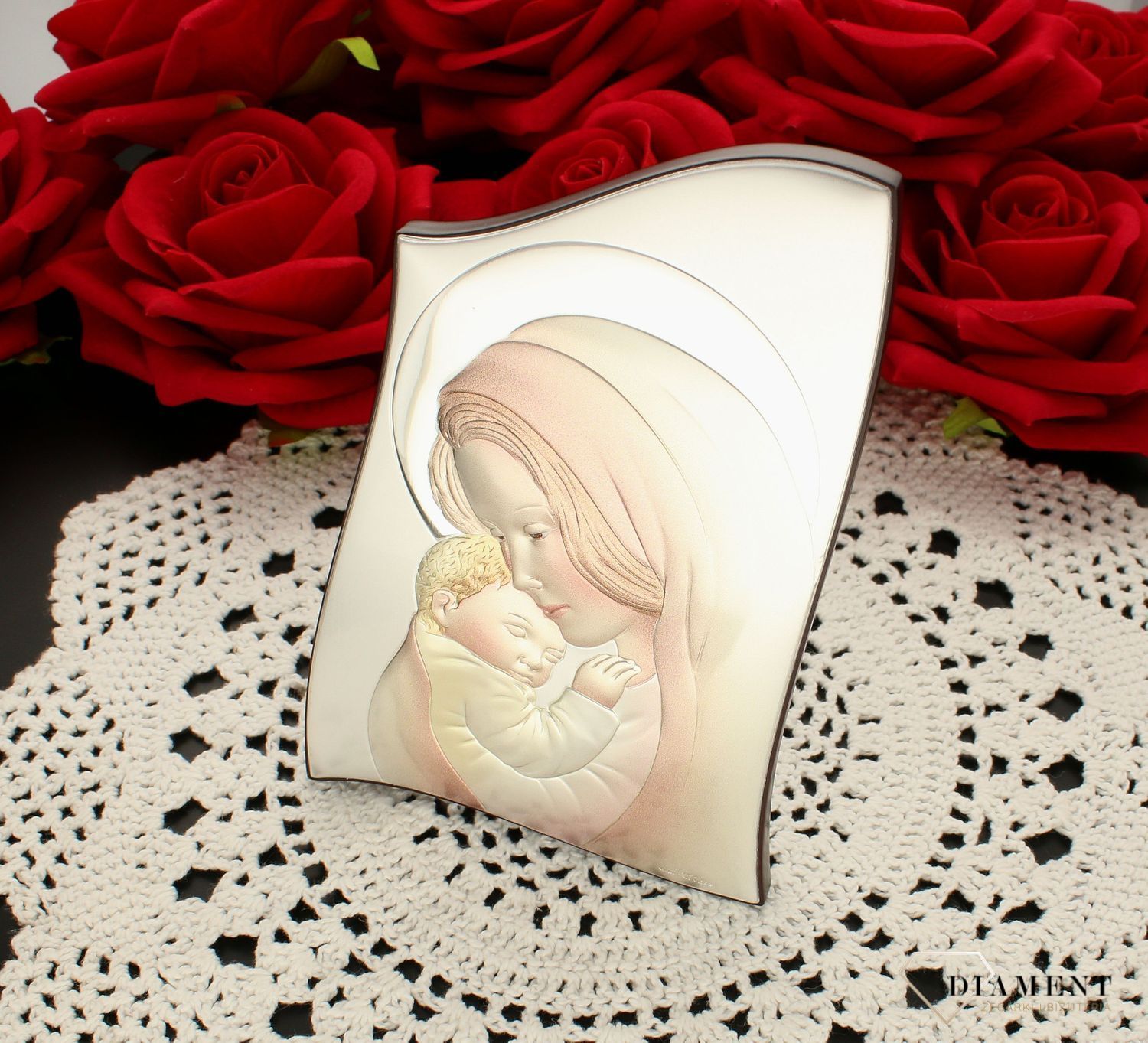 Obrazek srebrny Matka Boska z Dzieciątkiem Jezus 81000.3L COL. Matka boża z dzieciątkiem. Matka z jezusem. Obrazek święty na pamiątkę ślubu. na prezent, na chrzest..jpg